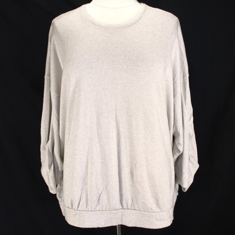 Torrid Sparkle Knit Drop Shoulder Top Size 6 6X Tan Metallic Shirred Sleeve